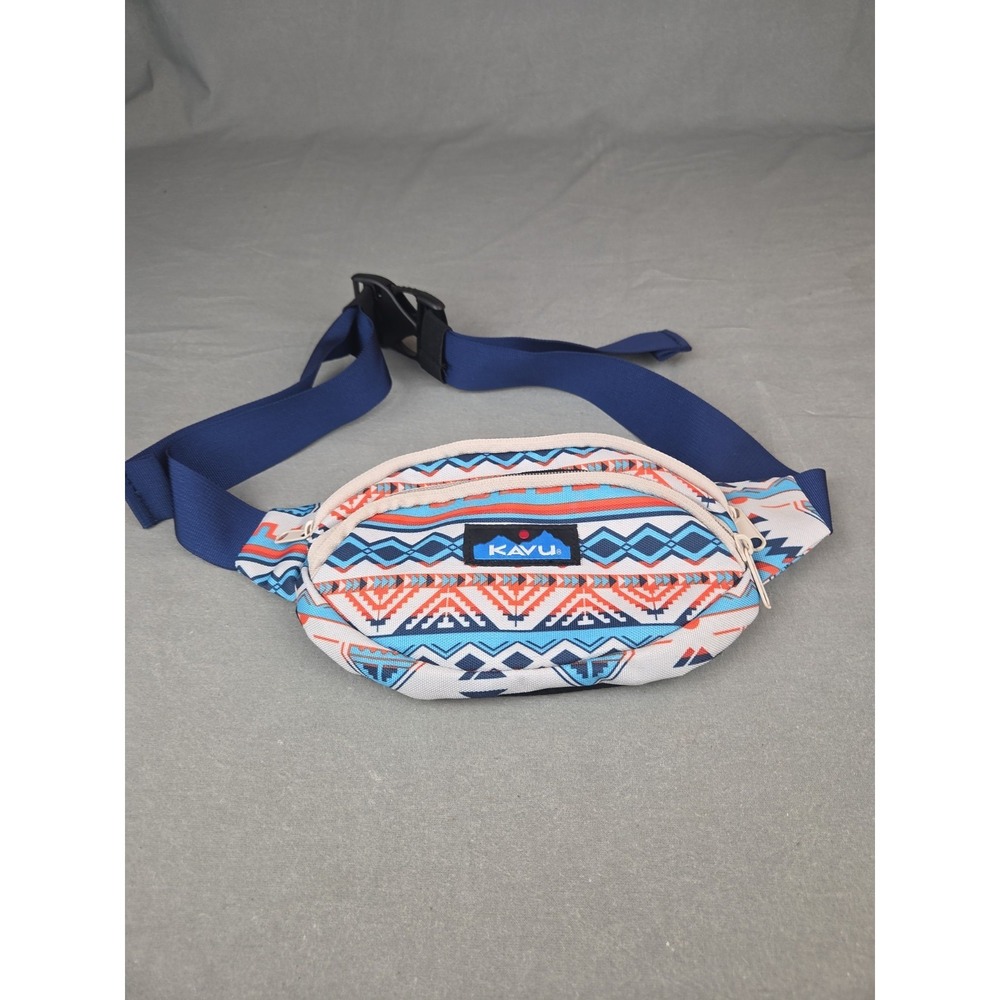 KAVU Waist Pack Fanny‎ Pack Geometric Blue Orange Belt Bag Travel Hiking Outdoor